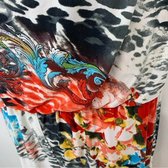 Kiss & Fly Strapless Jumpsuit Large Stretch Knit Colorful Mix Print Cinch Waist - Picture 12 of 12